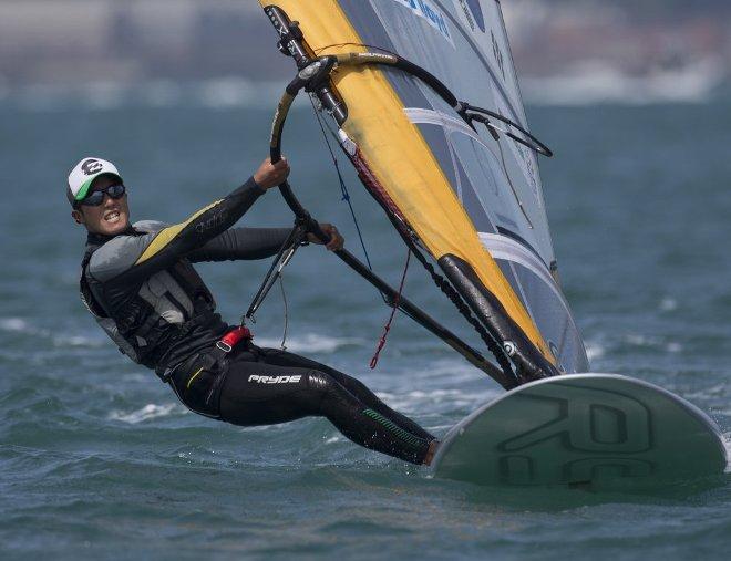 Byunggun Lee, KOR, Men's Windsurfer (RSX) on day four - 2015 ISAF Sailing WC Weymouth and Portland © onEdition http://www.onEdition.com